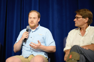 Paul Elias (right) with Patrick Roden-Reynolds the island's biologists